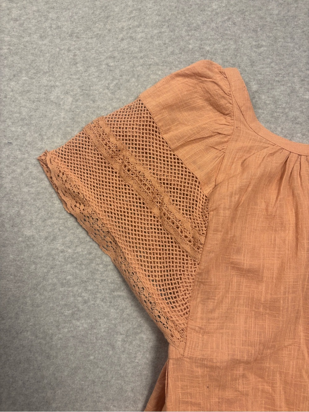 Peach / Coral Short-Sleeve Mini Dress with Lace Detail - Picture 3 of 8